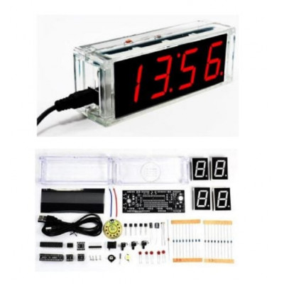 DIY Kit Red LED Electronic Microcontroller Digital Clock Time Thermometer With Talking Clock and PDF with Speaker