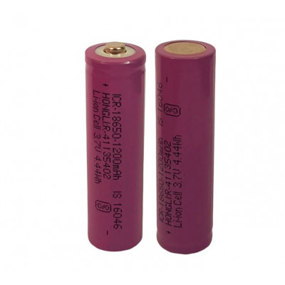 HONGLI 3.7V 1200mah 4.44Wh ICR-18650 Li-ion Cell Rechargeable Battery ...