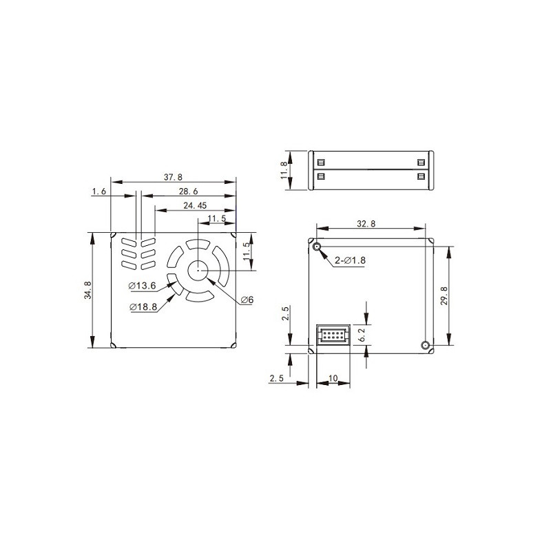 MemsFrontier Laser PM sensor(Air inlet and outlet are on the front, 10 ...