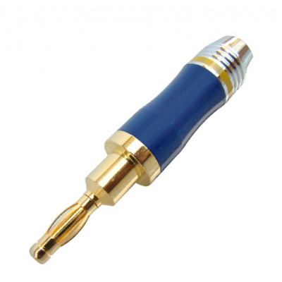 MX 4mm Banana Male Plug Connector Gold Plated Blue and Pale Chrome Metal Cap Heavy Duty For 6mm Cable (MX-2896)