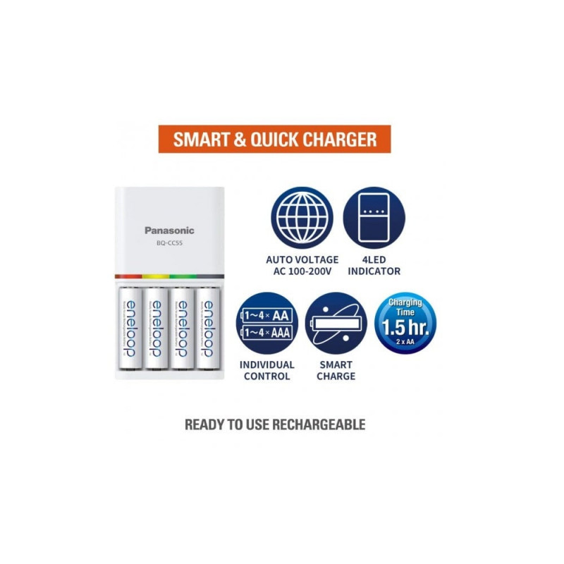 Panasonic Bq Cc55n Eneloop Smart And Quick Charger For Ni Mh Battery