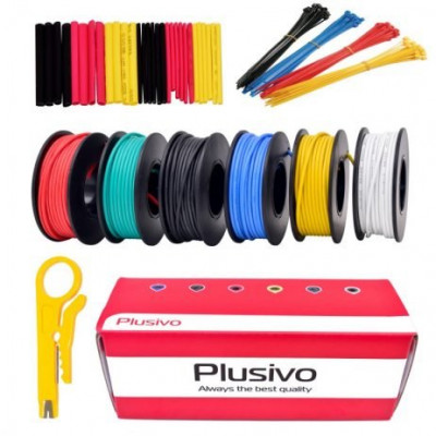 Plusivo 22AWG Hook up Wire Kit - 600V Tinned Stranded Silicone Wire of 6 Different Colors