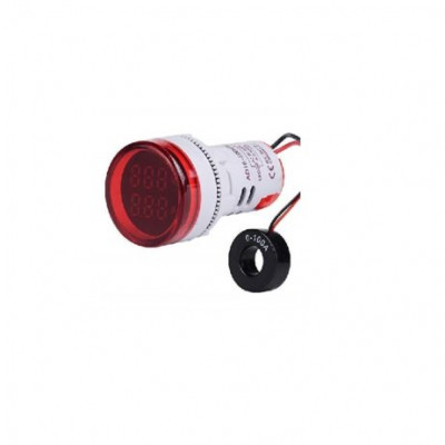 Red AC50-500V 0-100A 22mm AD16-22DVA Round LED Hertz Meter Indicator Light with Transformer