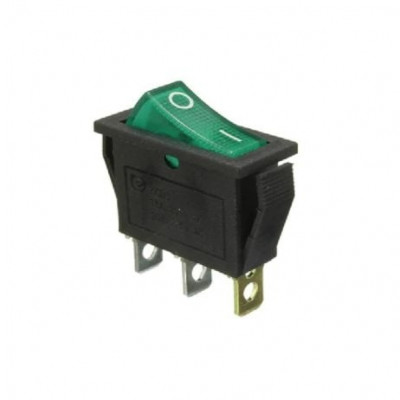 Rocker switch 15A 250V 3PIN Green led