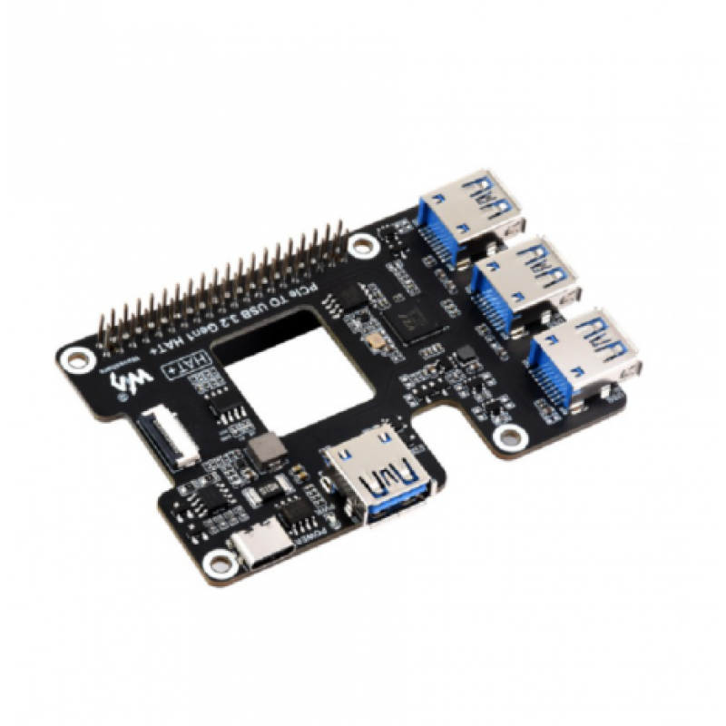 Waveshare PCIe To USB 3.2 Gen1 HAT For Raspberry Pi 5, PCIe To USB HUB ...